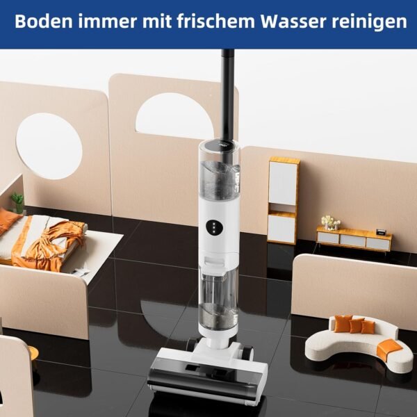 ED12 Nass- und Trockenstaubsauger, selbstreinigender kabelloser Bodenreiniger, leichter Mopp für Hartböden, Tierhaare, Essensreste, Rundum-Reinigung ohne Auslass - Image 6