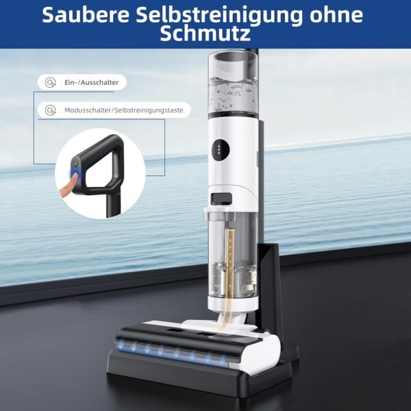 ED12 Nass- und Trockenstaubsauger, selbstreinigender kabelloser Bodenreiniger, leichter Mopp für Hartböden, Tierhaare, Essensreste, Rundum-Reinigung ohne Auslass - Image 2
